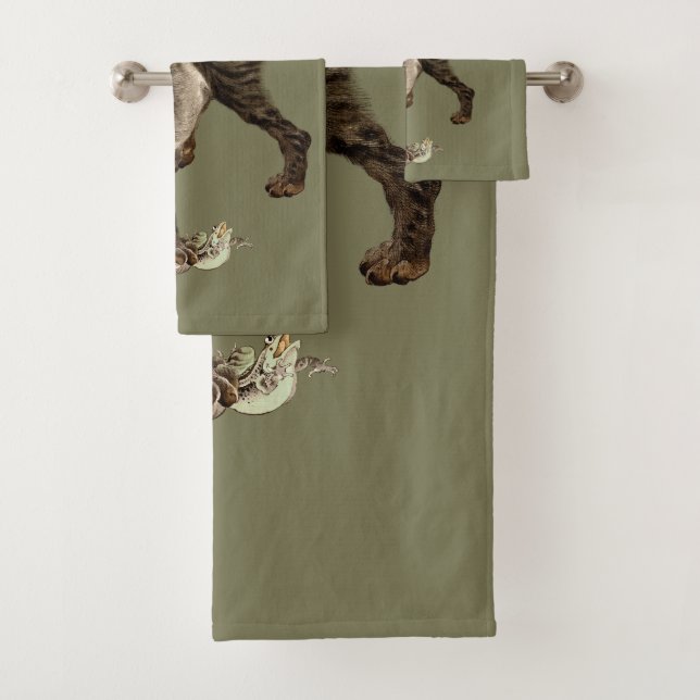 Conjunto De Toalhas Gato Japonês Captando um Sapo (Insitu)
