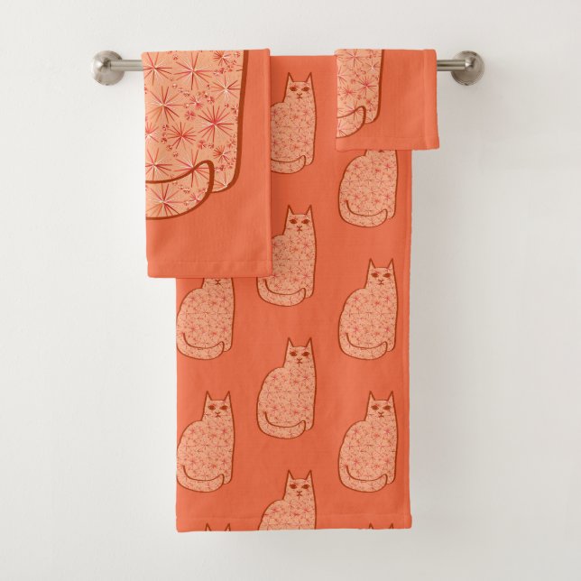 Conjunto De Toalhas Gato Moderno do Século médio, Laranja Coral e Bran (Insitu)