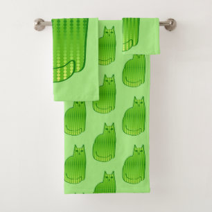 Conjunto De Toalhas Gato moderno do século médio, Limão e Emerald Gree