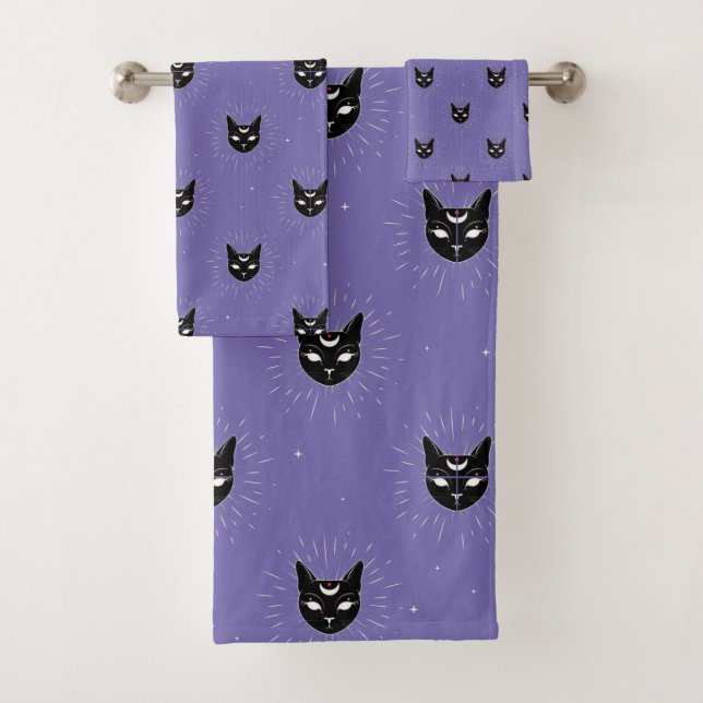 Conjunto De Toalhas Gato Negro Celestial (Insitu)