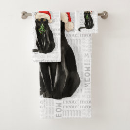 Conjunto De Toalhas Gato Negro Divertido num Feriado de Papai Noel
