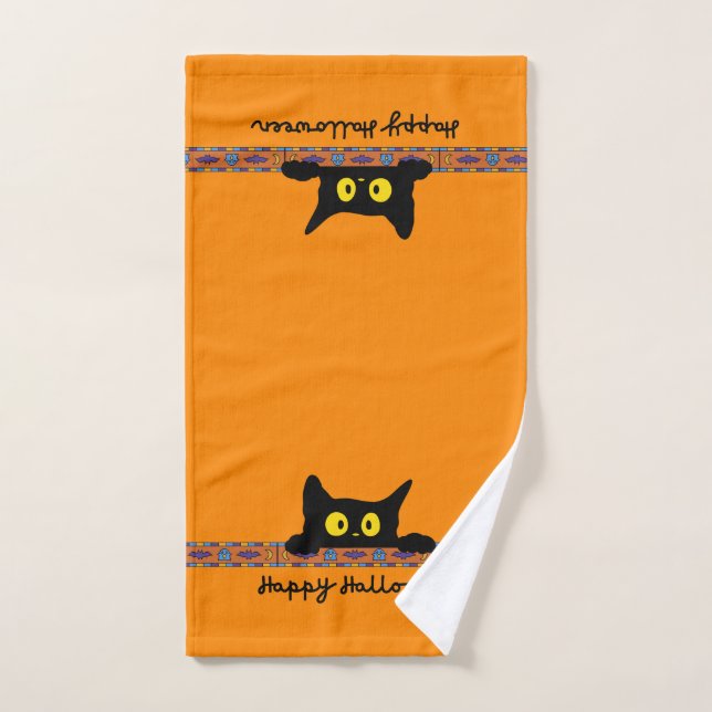 Conjunto De Toalhas Gato Negro Halloween (Toalha de mão)