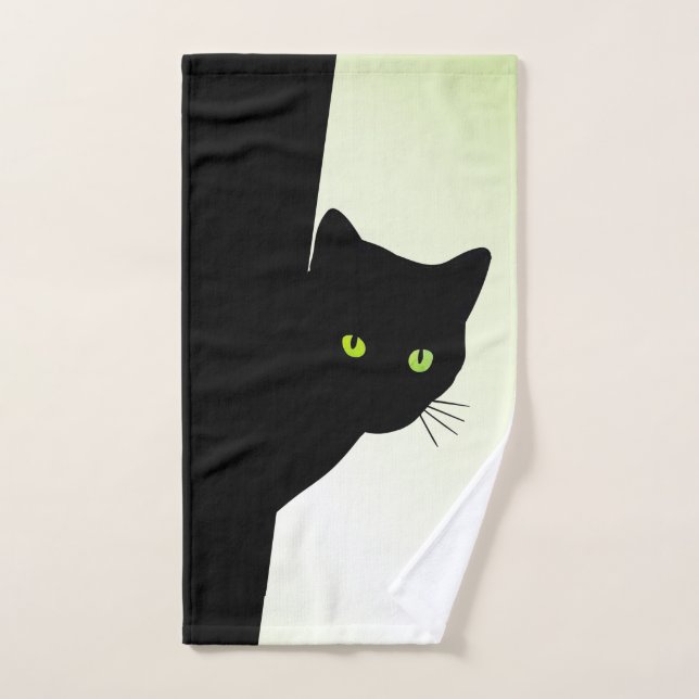 Conjunto De Toalhas Gato Negro Olhado Verde (Toalha de mão)