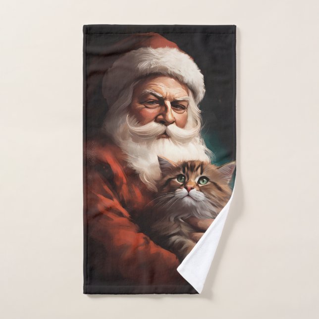 Conjunto De Toalhas Gato Persa com Papai Noel Natal Festivo (Toalha de mão)