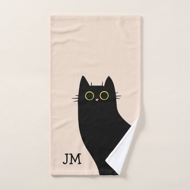 Conjunto De Toalhas Gato preto bonito no estilo do Meio século (Toalha de mão)