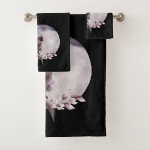 Conjunto De Toalhas Gato Preto em Frente a Lua Completa Mágica
