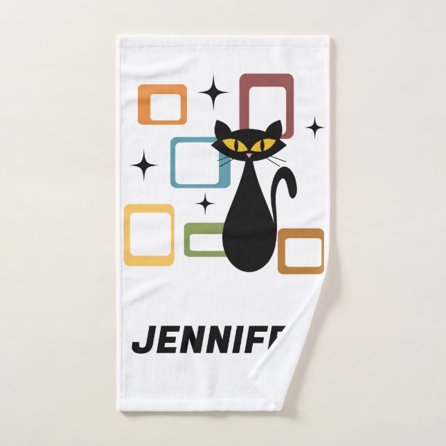 Conjunto De Toalhas gato preto meio século (Toalha de mão)