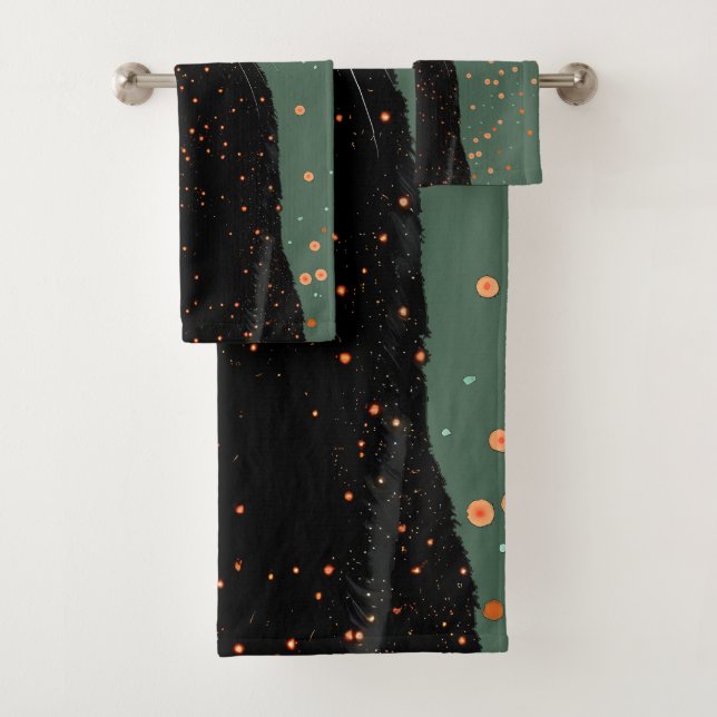 Conjunto De Toalhas Gato Preto Místico com Olhos Laranja e Brilho (Insitu)