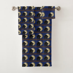 Conjunto De Toalhas Gato Preto Rondando no Halloween em uma Noite de L