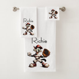 Conjunto De Toalhas Gato Raivoso Arranja Pista de Baseball com Nome