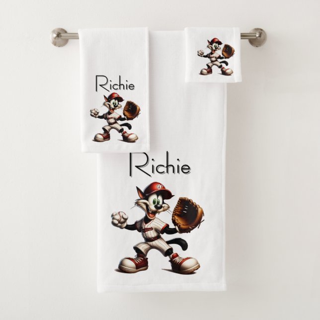 Conjunto De Toalhas Gato Raivoso Arranja Pista de Baseball com Nome (Insitu)