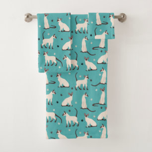 Conjunto De Toalhas Gato Siamês e Pata Azul