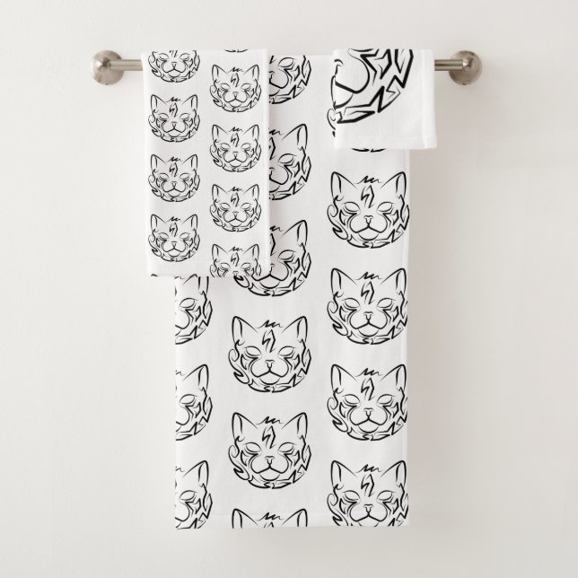 Conjunto De Toalhas Gato Tribal Negro e Branco (Insitu)