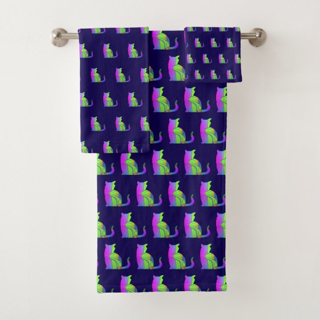 Conjunto De Toalhas Gato Verde Rosa Repetir (Insitu)