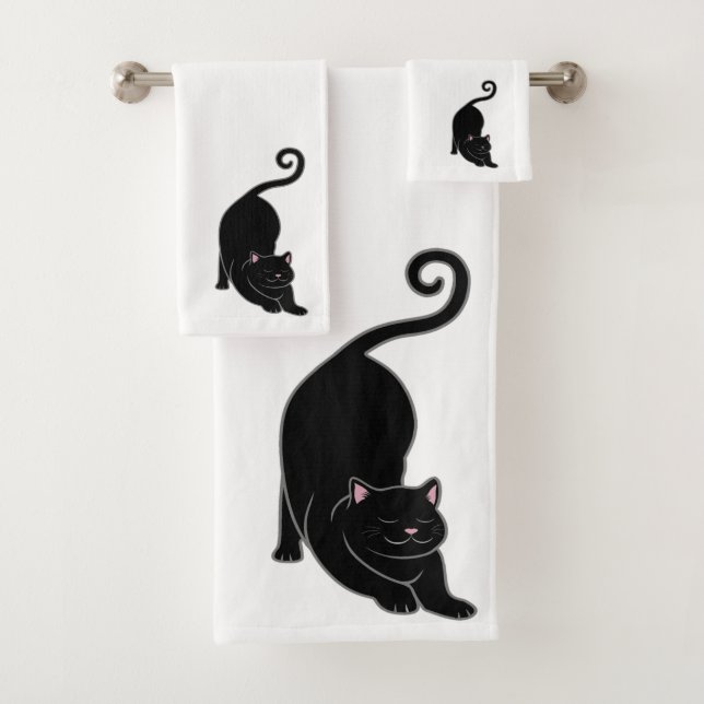 Conjunto De Toalhas Gato Virado para Baixo sobre Branco (Insitu)