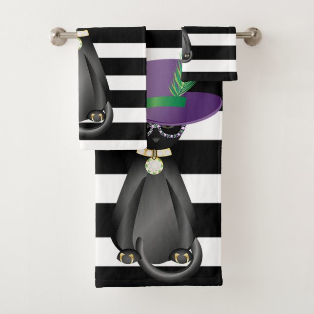 Conjunto De Toalhas Gato Whimsical Adorável, Stripes (Insitu)