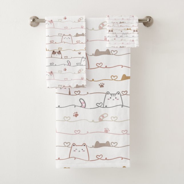 Conjunto De Toalhas Gatos Adoráveis Espiando por Cima de Corações (Insitu)