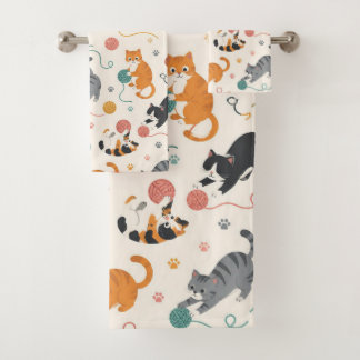 Conjunto De Toalhas Gatos Brincalhões e Bolas de Linha Fofos