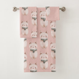 Conjunto De Toalhas Gatos Cor-de-Rosa