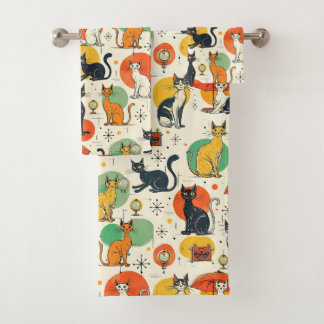 Conjunto De Toalhas Gatos da Era Atômica de Meados do Século Padrão Re