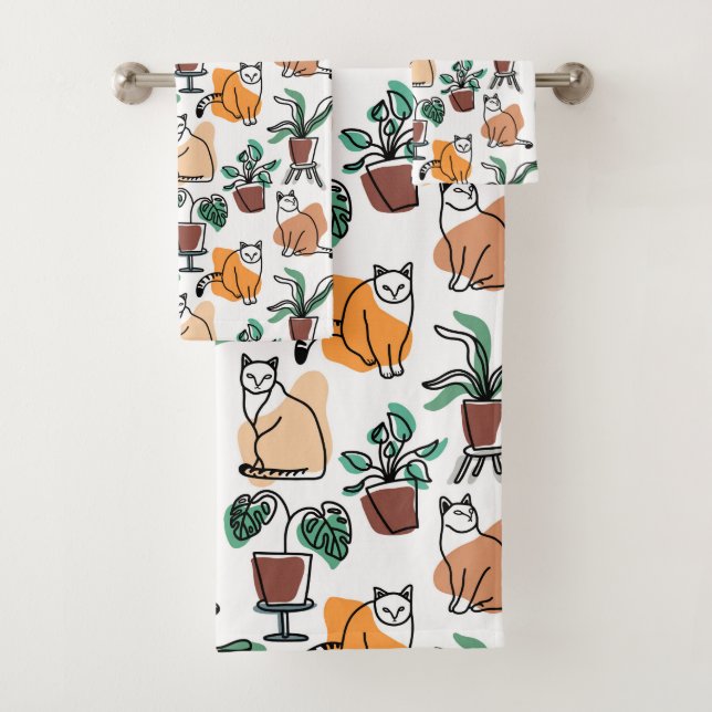Conjunto De Toalhas Gatos e flores para desenho de linhagens (Insitu)
