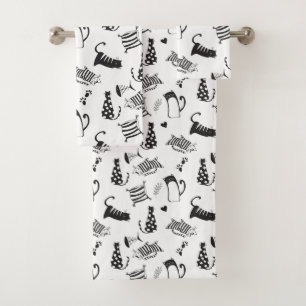 Conjunto De Toalhas Gatos legal Pretos e Brancos