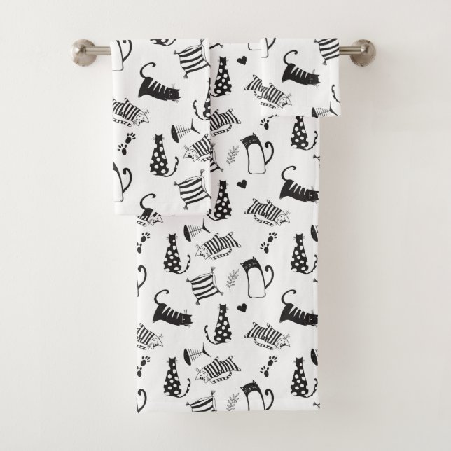 Conjunto De Toalhas Gatos legal Pretos e Brancos (Insitu)