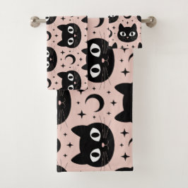 Conjunto De Toalhas Gatos Negros e Halloween Celestial