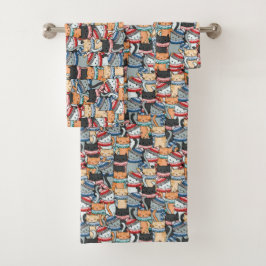 Conjunto De Toalhas Gatos no padrão de escarpas e chapéus de inverno