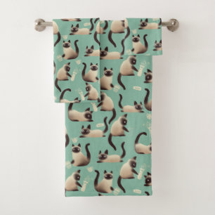 Conjunto De Toalhas Gatos Siameses Ruins A Arrancar Coisas