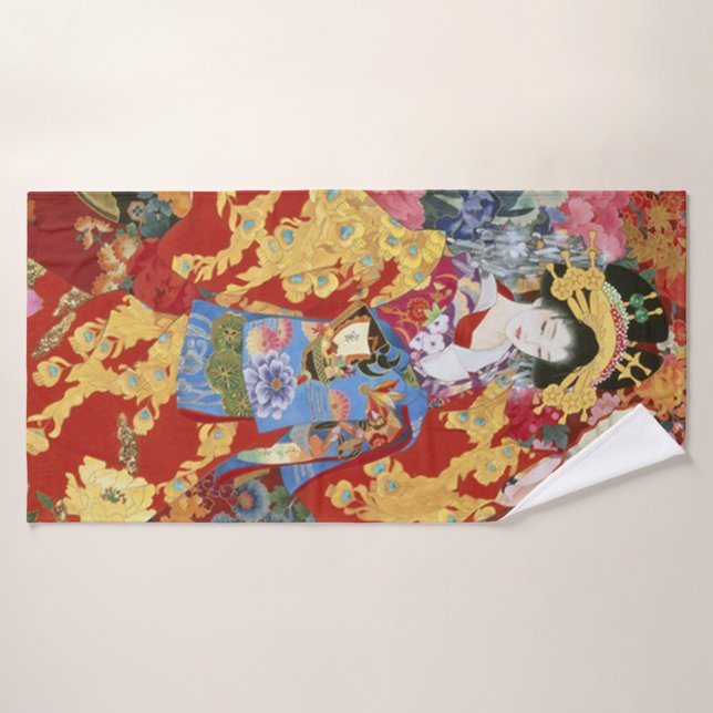 Conjunto De Toalhas Geisha Art Japonês -   (Toalha de Banho)