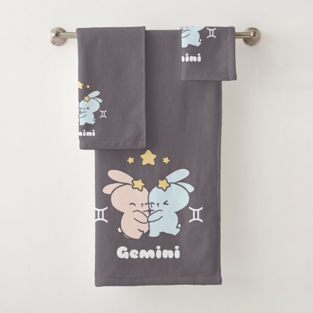 Conjunto De Toalhas Gemini Bunnies Cudles - Harmonia Zodiac (Insitu)