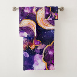 Conjunto De Toalhas Geodo Absoluto Roxo com Acentos Cósmicos Dourados