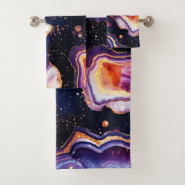 Conjunto De Toalhas Geodo Cósmico Abstrato com Redemoinhos Dourados Ro