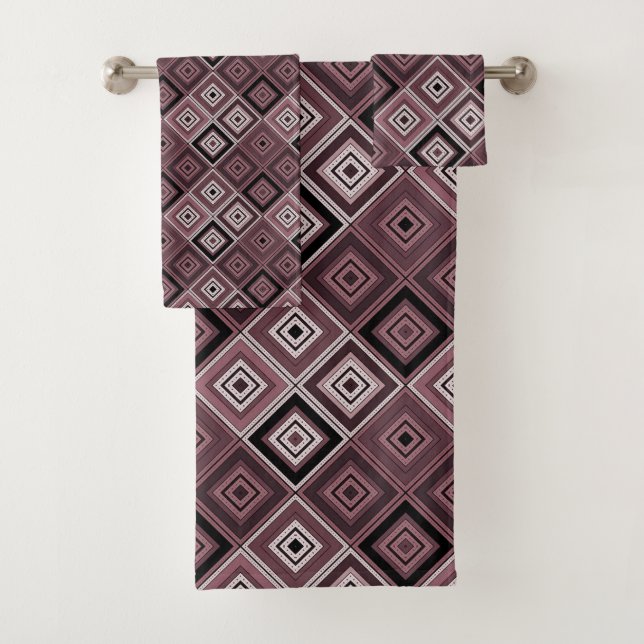 Conjunto De Toalhas Geometria étnica remendada marrom burgundy  (Insitu)