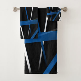 Conjunto De Toalhas Geometria Urbana Preto Branco Azul