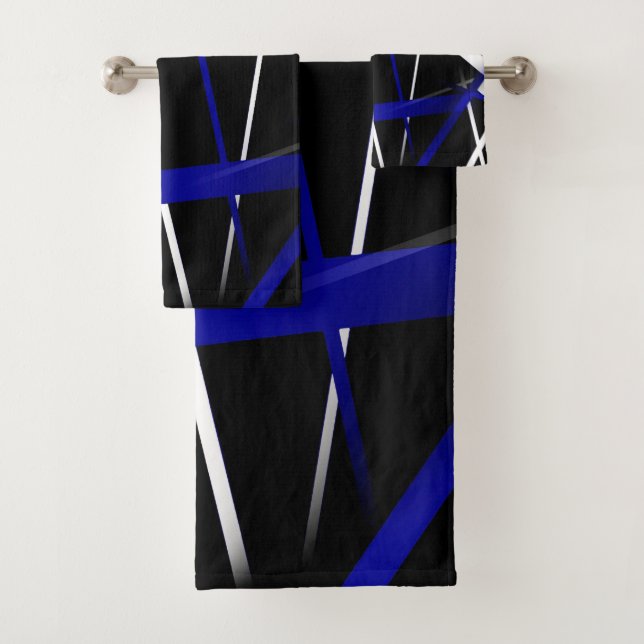 Conjunto De Toalhas Geometria Urbana Preto Branco Azul Real (Insitu)
