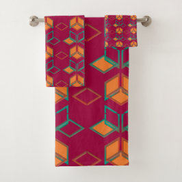 Conjunto De Toalhas Geometric Color‑Blocked Motif Modern