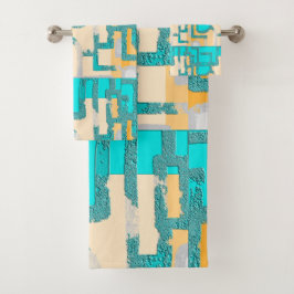 Conjunto De Toalhas  Geometric Color‑Blocked Motif Modern