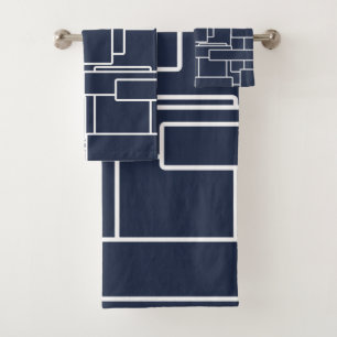 Conjunto De Toalhas Geométrico abstrato moderno dos azuis marinhos &