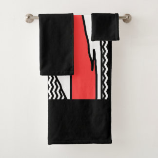 CONJUNTO DE TOALHAS GEOMÉTRICO ABSTRATO MODERNO VERMELHO PRETO BRANCO