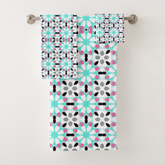 Conjunto De Toalhas Geométrico Floral Moderno (Insitu)