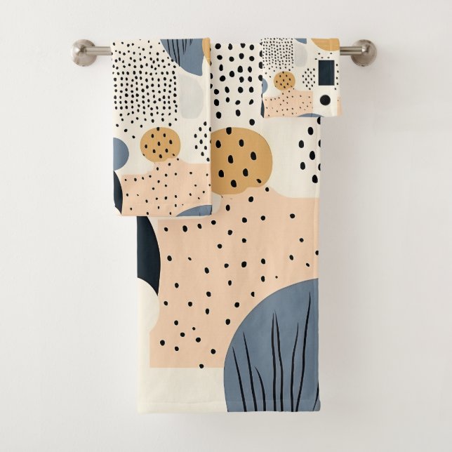 Conjunto De Toalhas Geométrico pastel bege cinza preto abstrato boho (Insitu)