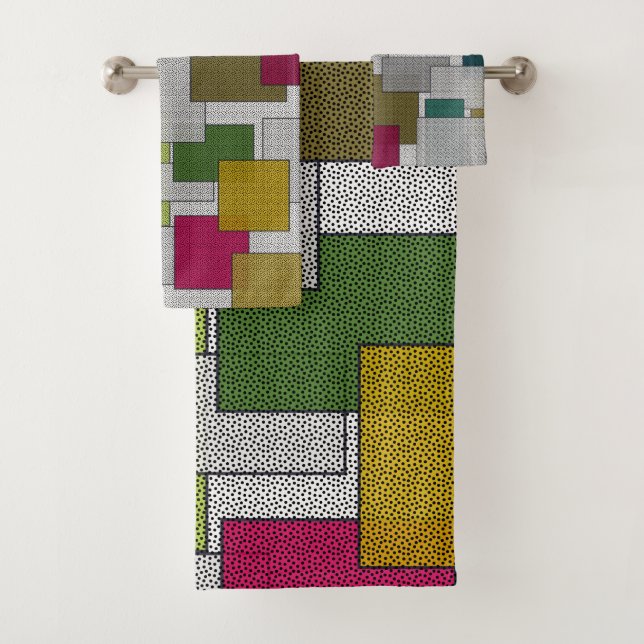Conjunto De Toalhas Geométrico Retro Tendência Verde Amarelo (Insitu)