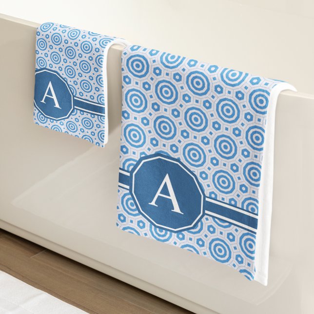 Conjunto De Toalhas Geométrico Simples Azul e Branco Moderno (Criador carregado)