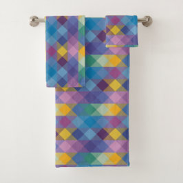 Conjunto De Toalhas geométrico verde, azul, rosa, amarelo e roxo