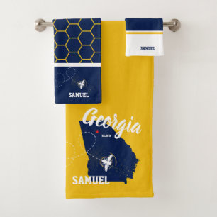 Conjunto De Toalhas Geórgia Dourado e Azul-Marinho