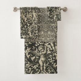 Conjunto De Toalhas Germano Renascentista Cherub anjos Dourados Brown