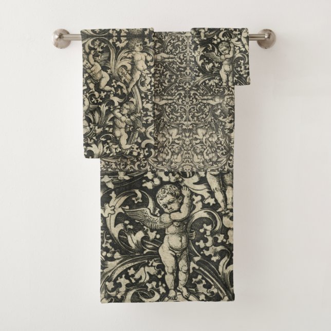 Conjunto De Toalhas Germano Renascentista Cherub anjos Dourados Brown (Insitu)