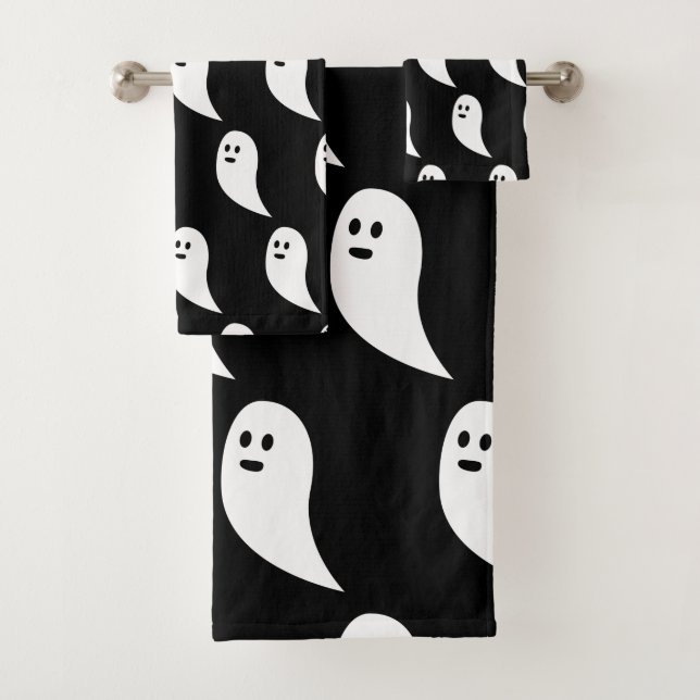 Conjunto De Toalhas Ghost Halloween - padrão branco preto (Insitu)